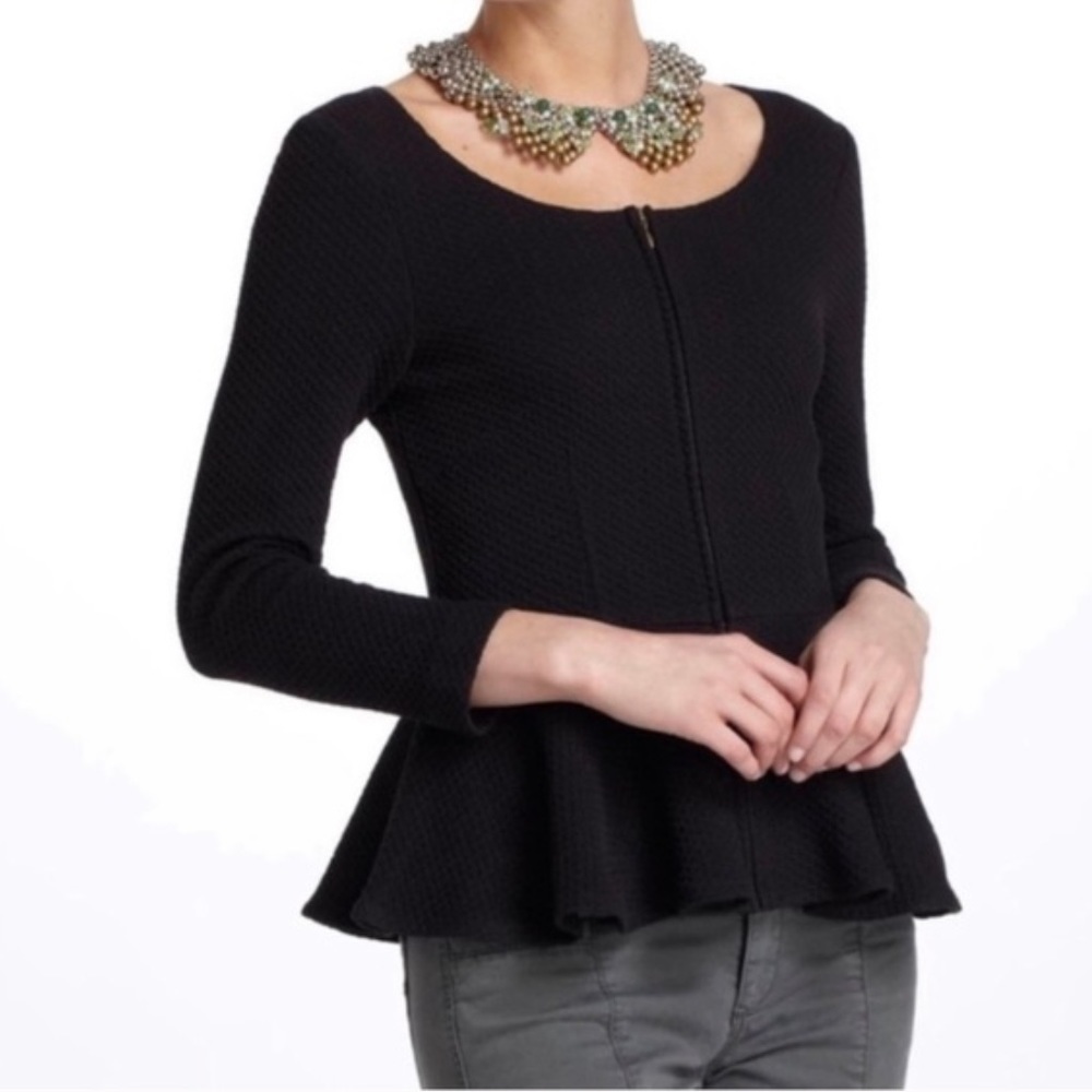 Ganni Zip Front Textured Peplum Sweater‎